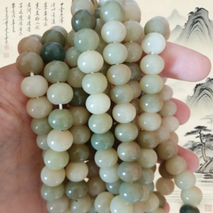 天然绿阴皮菩提根手串盘玩念珠文玩苹果圆项链diy饰品配件