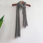 夏天长丝巾细窄长条护颈椎小围脖棉麻薄款 饰潮 防晒纯棉围巾灰色装