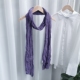 夏季 纯棉麻细长条窄围巾肌理褶皱护颈椎脖子加长纯色紫色纱巾 薄款