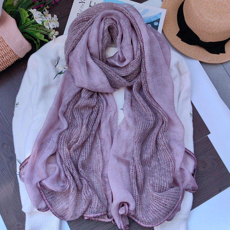 冬季真丝羊绒拼接紫色丝巾