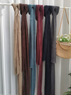 2.6米加长细窄围巾女护颈椎棉麻长条装饰舞蹈丝巾纯色褶皱薄款新