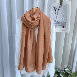 咖色围巾女秋冬季高级感棕色卡其驼色棉麻纯色披肩百搭亚麻长丝巾