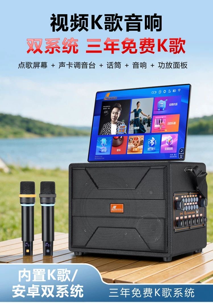 丹唛仕视频音响K630多功能卡拉OK语音点歌家庭KTV套装无线K歌音箱图片