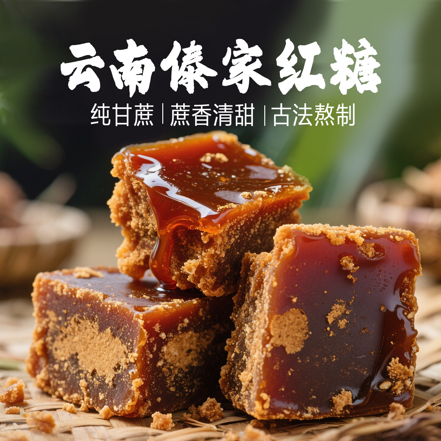 傣迈傣家手工红糖纯青紫皮甘蔗汁熬制古法生态云南特产年货送礼