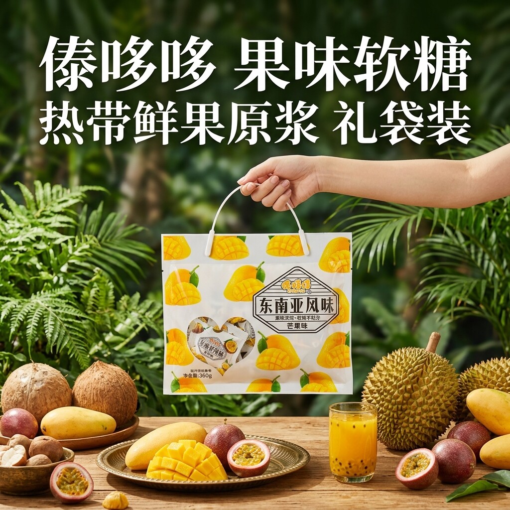 西双版纳特产东南亚果味软糖礼袋装百香果榴莲椰子芒果口味零食