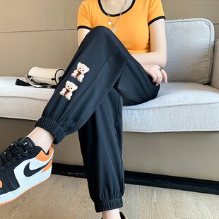 黑色运动裤女宽松束脚2023新款夏季薄款春秋ins潮高腰休闲九分裤