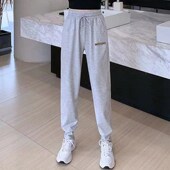 韩版 宽松运动裤 女显瘦高腰大码 春秋季 胖mm200斤休闲束脚卫裤 潮ins