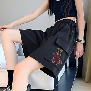 子女工装 运动短裤 潮流直筒中裤 薄款 时尚 休闲裤 阔腿五分裤 夏季 爆款