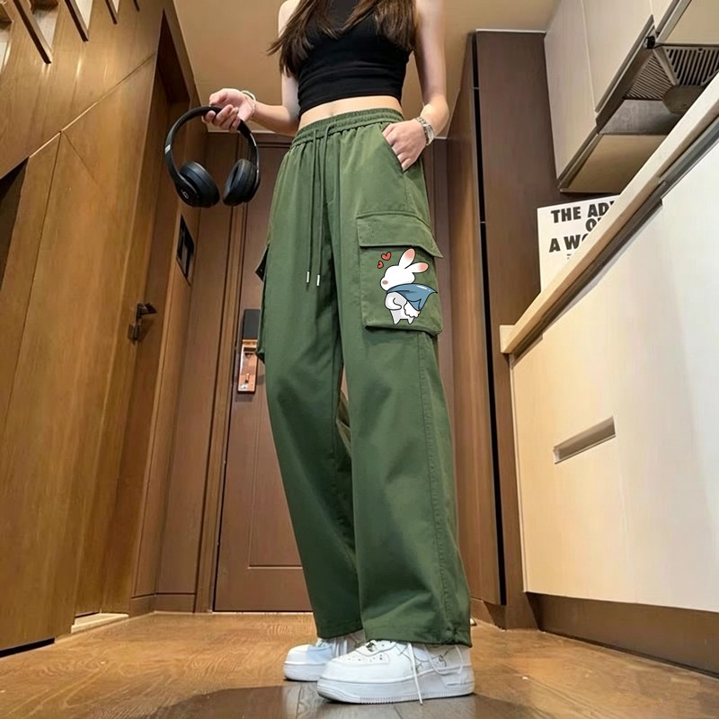 美式工装裤女夏季薄款大口袋运动裤外穿百搭宽松直筒休闲长裤潮流
