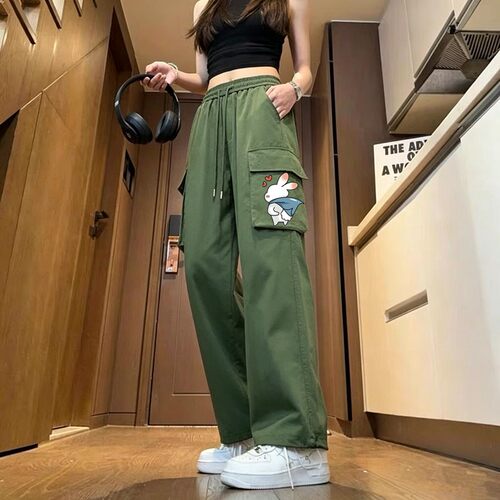 美式工装裤女夏季薄款大口袋运动裤外穿百搭宽松直筒休闲长裤潮流