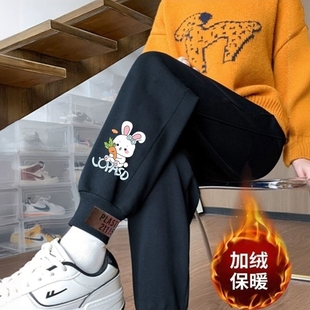 女冬季 潮流休闲裤 新款 显瘦哈伦裤 束脚运动裤 清仓处理绒加厚卫裤