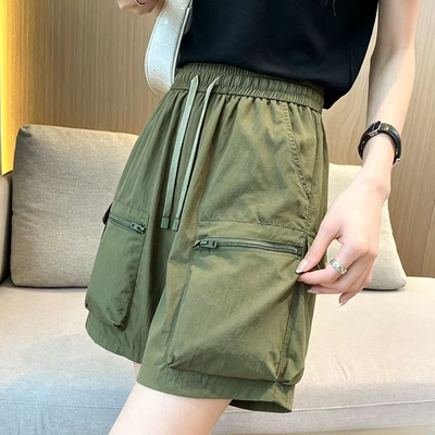 休闲短裤女士夏季薄款冰丝速干显瘦五分裤时尚潮流工装直筒运动裤