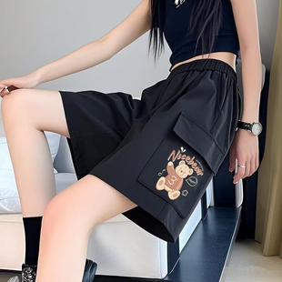 女夏季 薄款 宽松直筒休闲运动裤 美式 阔腿五分中裤 短裤 爆款 潮流工装