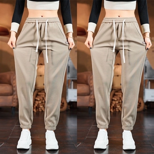 子女士春夏季 潮流百搭运动裤 新款 显瘦时尚 宽松束脚裤 华夫格休闲裤