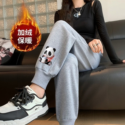 加绒加厚卫裤子女秋冬季新款束脚哈伦裤时尚保暖休闲裤显瘦运动裤