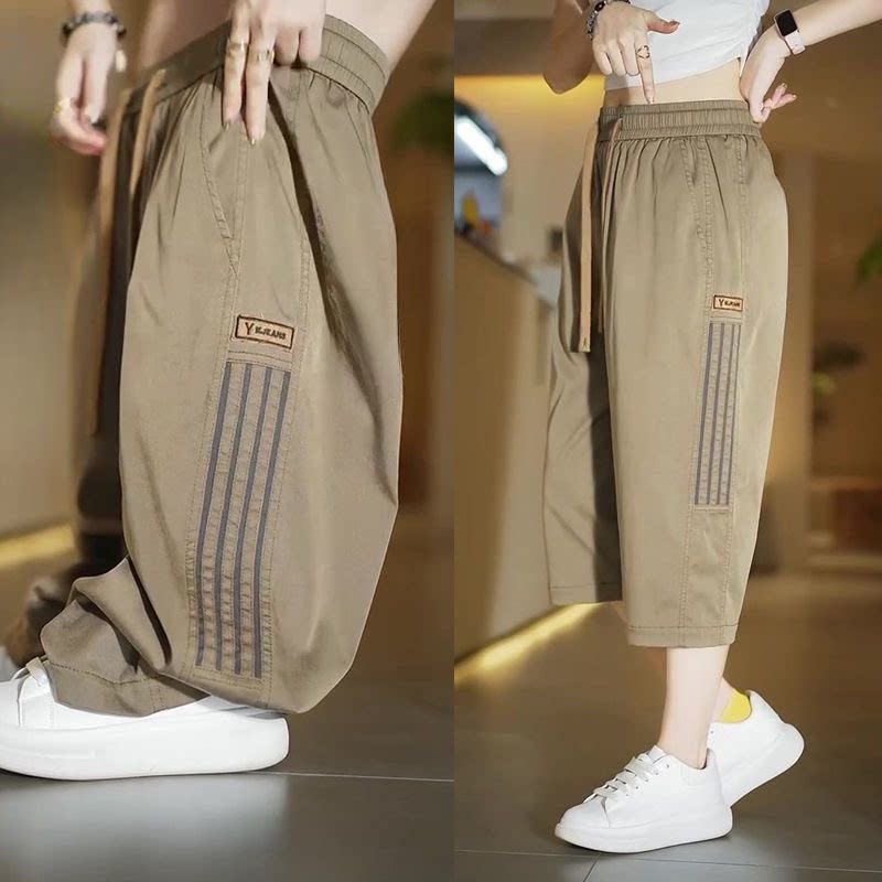 冰丝七分裤女夏季薄款运动短裤高腰女士显瘦百搭宽松直筒休闲裤子