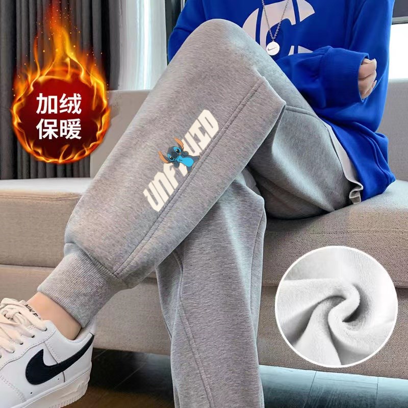 灰色卫裤女秋冬季新款韩版高腰运动裤宽松休闲加绒加厚束脚哈伦裤