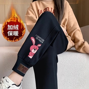 女冬季 加厚保暖哈伦裤 新款 外穿显瘦卫裤 束脚宽松休闲裤 加绒运动裤