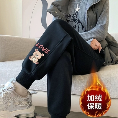 运动裤女士秋冬季新款高腰显瘦休闲裤时尚百搭哈伦裤保暖加绒卫裤