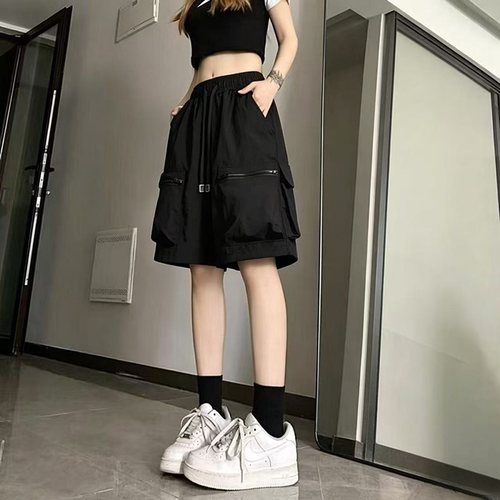 冰丝五分裤子女款夏季薄款宽松潮流直筒运动短裤小个子工装休闲裤