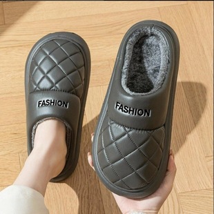 男冬季 男士 厚底新款 加绒包头拖男皮拖鞋 家居室内保暖鞋 高档棉拖鞋