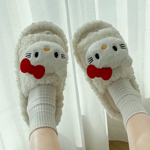 月子鞋 男保暖鞋 包头拖女 女加绒棉拖鞋 可爱KT猫棉拖居家棉拖鞋