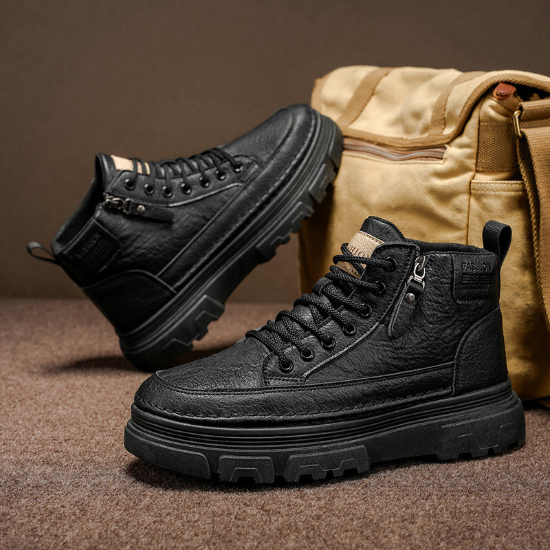 高帮马丁靴秋冬季新款男鞋时尚简约复古风软底工装机车男士马丁