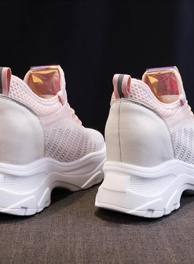 隐形内增高9厘米 针织 舒适 厚底 防水台 系带  莱咖女鞋6790k