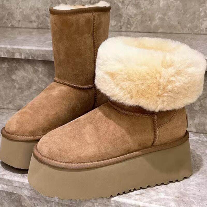 2026冬季新款隐形内增高10厘米磨砂皮厚底圆头短筒保暖雪地靴A359