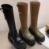 2026秋冬新款 隐形内增高11厘米真皮厚底圆头防水台高筒时装 靴B536