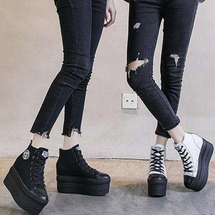 隐形内增高12厘米莱咖坡跟高帮鞋