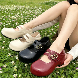 2026春季新款隐形内增高5厘米 真皮圆头双皮带扣浅口时尚单鞋B802