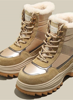 2026冬新款隐形内增高9厘米 真皮厚底圆头百搭保暖短筒雪地靴B637