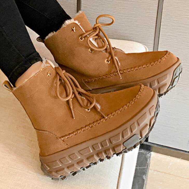 2026冬季新款隐形内增高8厘米 磨砂皮圆头厚底保暖短筒雪地靴A268