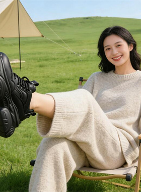 2026春季新款隐形内增高8厘米 真皮厚底防水台系带时尚休闲鞋B752