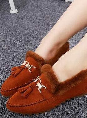 2026新款冬款隐形内增高5厘米 流苏装饰磨砂牛皮 浅口女棉鞋3969k