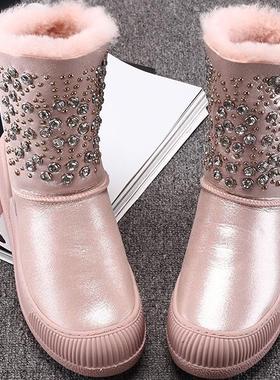 2026冬款隐形内增高7厘米奢华水钻 羊皮毛一体 雪地靴女短靴3965k