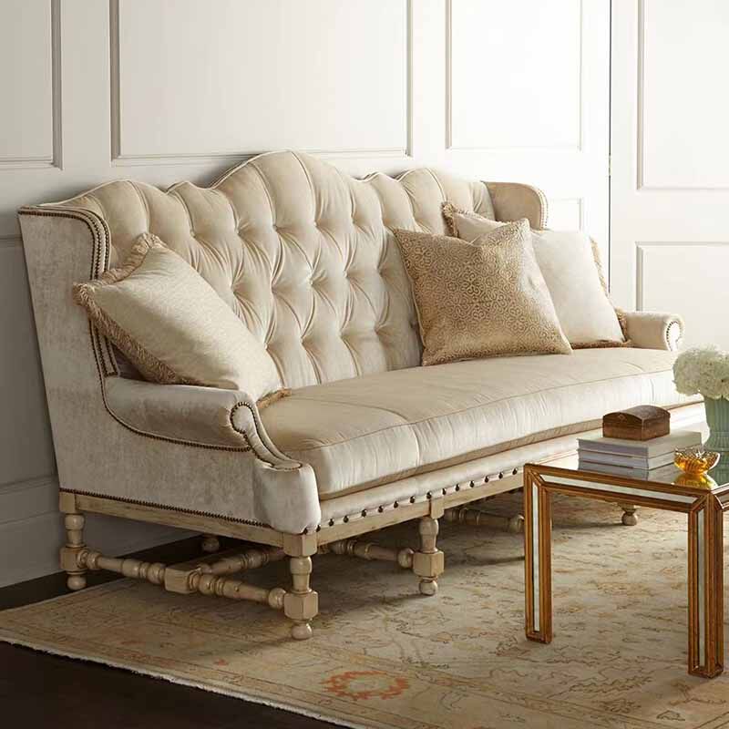 美式乡村简约布艺双人沙发 欧式现代客厅实木沙发 法式别墅沙发椅