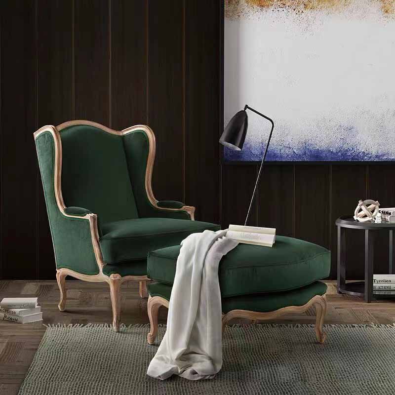 美式乡村实木单人沙发椅法式客厅布艺整装老虎椅组合阳台休闲椅