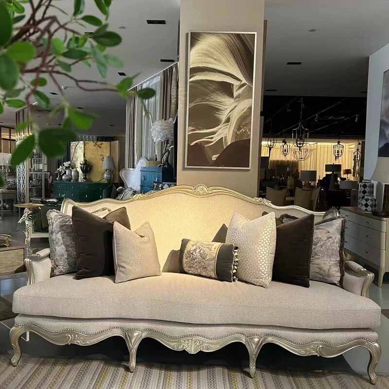 欧式实木雕花布艺沙发美式轻奢香槟金家具法式复古客厅家具组合