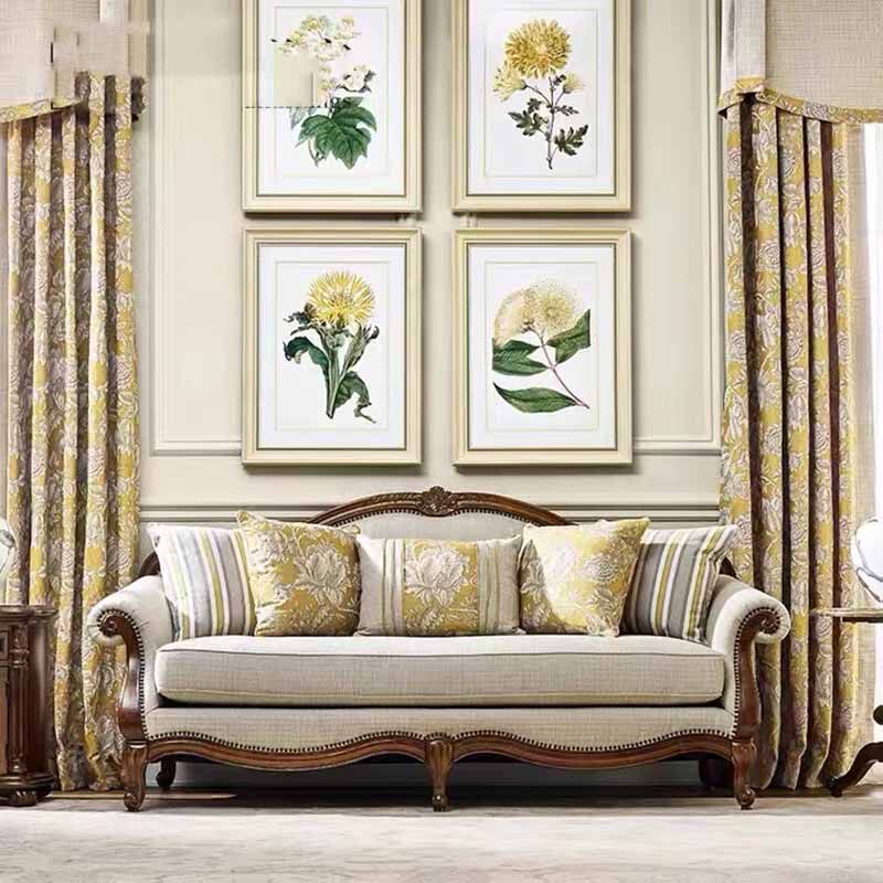 美式轻奢现代简约实木雕花做旧布艺沙发别墅客厅整装家具组合直销