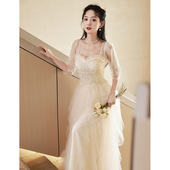 晚礼服香槟色感2025新款 年会生日成人礼艺考主持人轻奢连衣裙