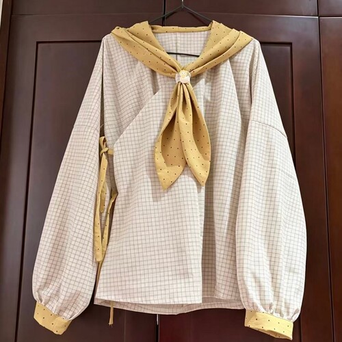 暗袖盈香【小黄帽】明制改良翻领汉服女格子透气日常通勤