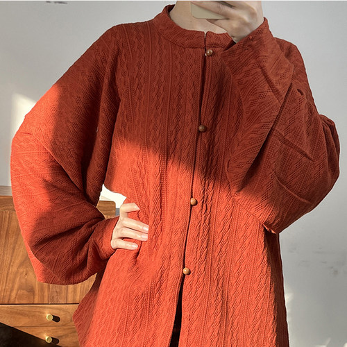暗袖盈香原创【枫叶】针织明制立领对襟弓袋袖汉服女日常百搭