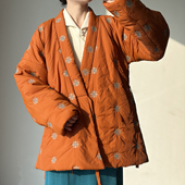 夹棉对穿交短袄南瓜色绣花秋冬款 暗袖 盈香 明制汉服女日常通勤
