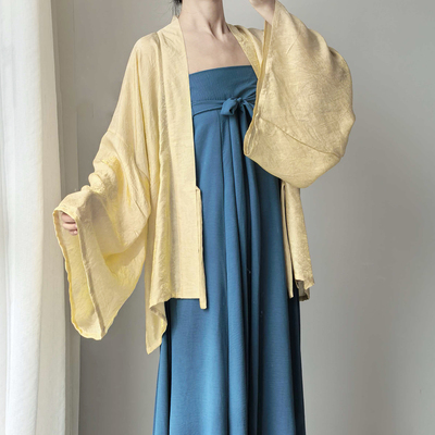 暗袖盈香【余霞】人丝幻彩面料改良北朝褶衣黄色日常通勤