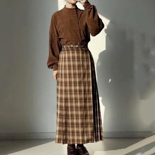 暗袖盈香【陆英棕色】汉服女汉元素高领上衣格子马面裙日常通勤