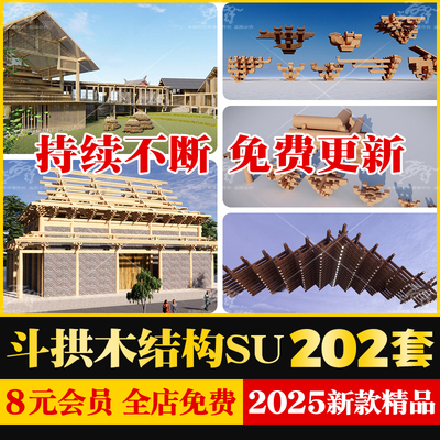 斗拱木结构中式古建筑组件卯榫工艺屋架构造牌坊木工做法图su模型