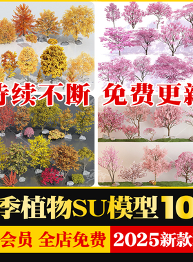 园林景观庭院公园秋季植物秋天红色黄色银杏红枫景观树乔木SU模型