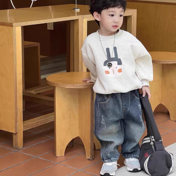 儿童加绒加厚牛仔裤2025秋冬新款抓痕长裤男女宝宝百搭保暖裤子潮